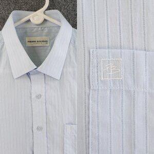 Balmain Lightweight Striped Short Sleeve 105 Blue Shirt Pocket Mens Button Up